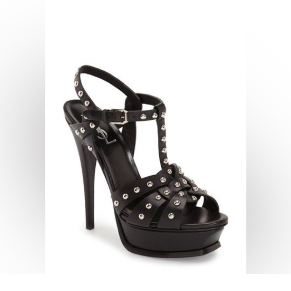 YSL Black Leather Classic Tribute
Studded T-strap Platforms